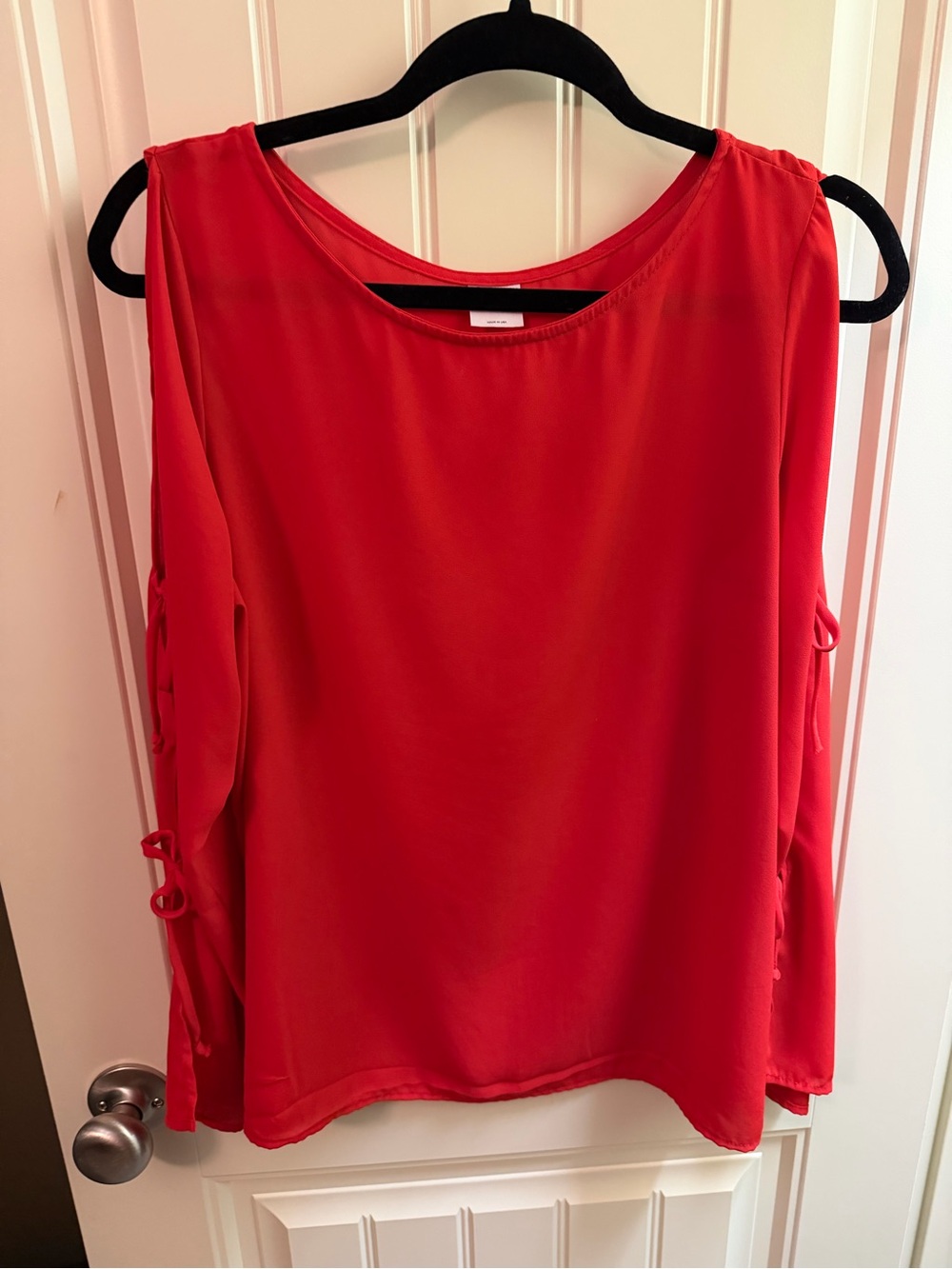 Kaileigh Red Cold-Shoulder Tie Sleeve Blouse